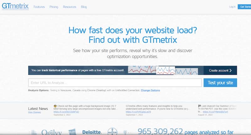 GTmetrix analizzatore velocità caricamento pagina web